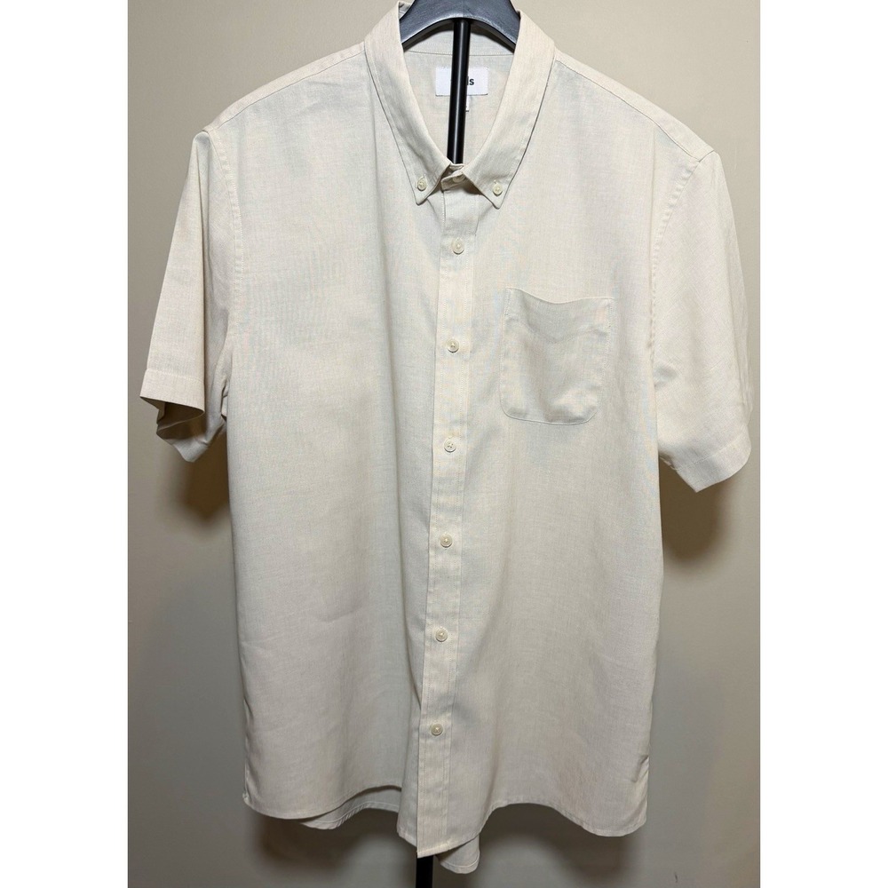 Wills Men's Linen Blend Solid Beige Short Sleeve Button-Up Shirt XL NWOT